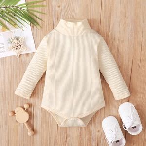 BABY BOY / GIRL SOLID RIBBED TURTLE NECK LONG SLEEVE ROMPER